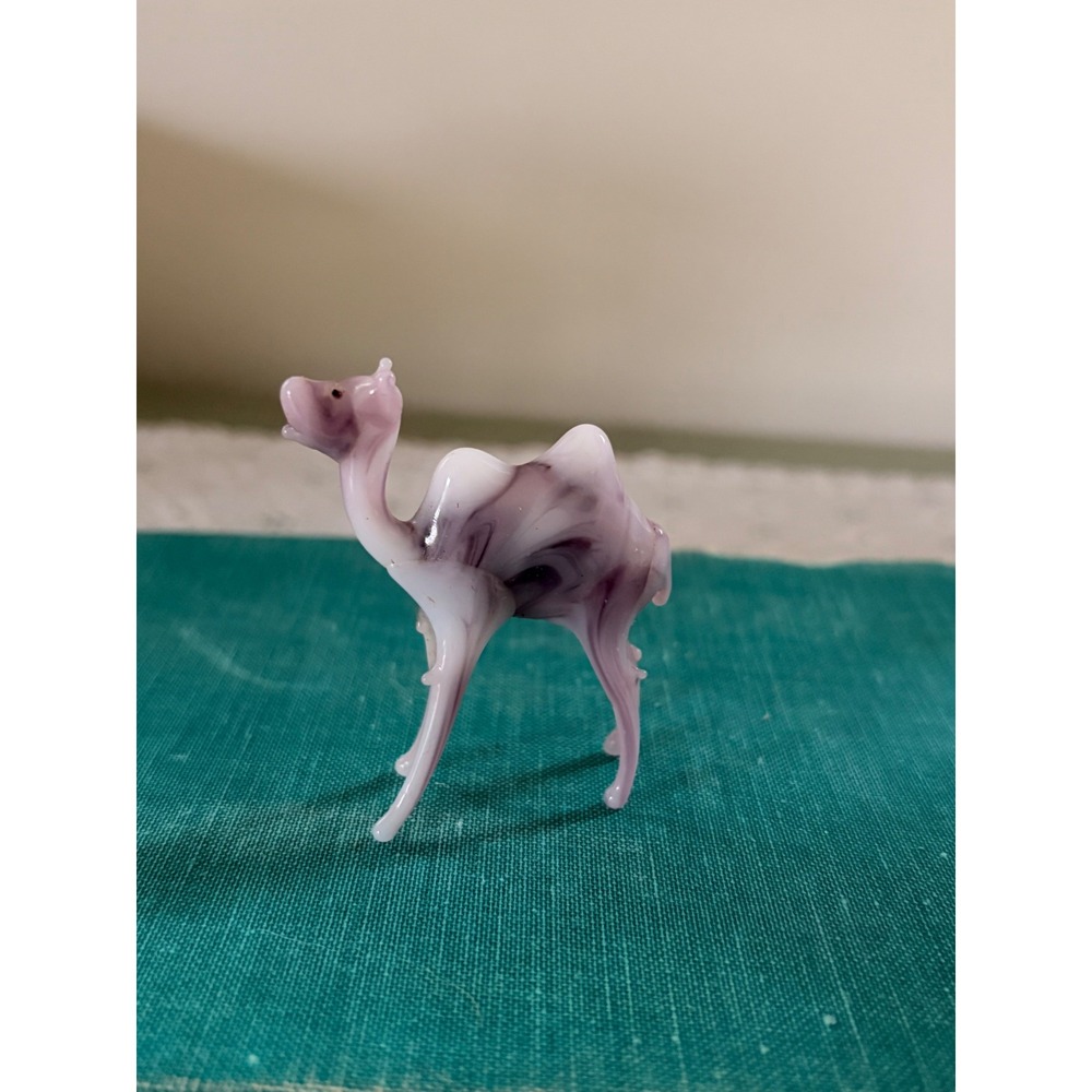 Vintage Miniature Slag Glass Camel Figurine Lavender Purple White Art Glass